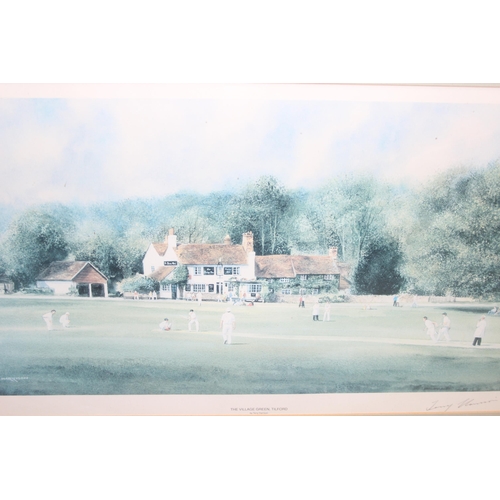 710 - Cricket themed limited edition print (219/850) of 'The Village Green, Tilford' by Terry Harrison, si... 