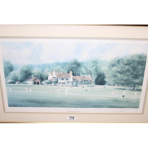 710 - Cricket themed limited edition print (219/850) of 'The Village Green, Tilford' by Terry Harrison, si... 