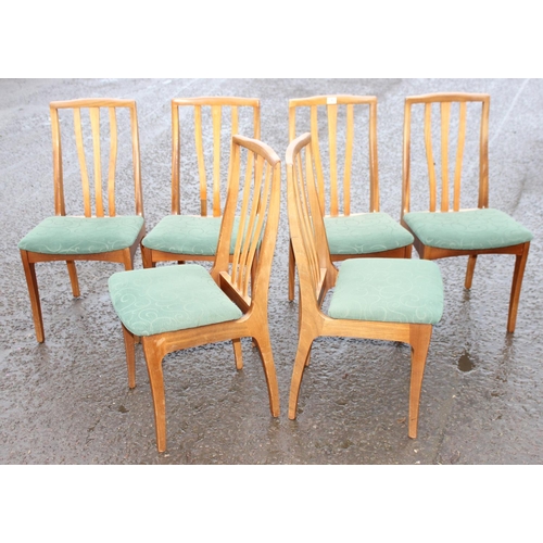 7A - A set of 6 retro teak dining chairs with green upholstered seats, likely S-Form by Sutcliffe of Todm... 
