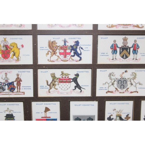 474A - 2 vintage satirical coloured prints and a framed set of Wills Cigarettes cards from the Arms of Comp... 