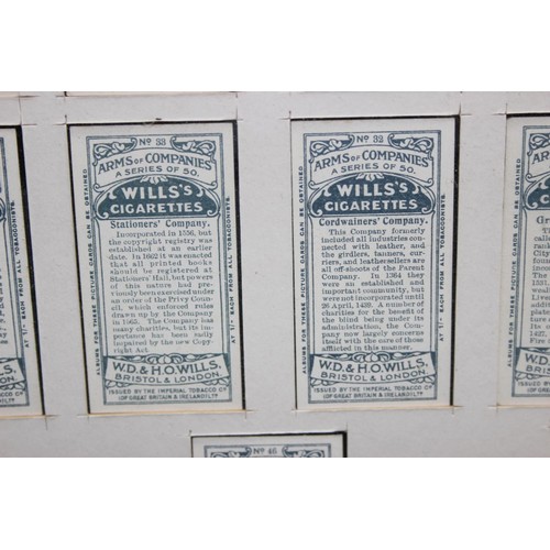 474A - 2 vintage satirical coloured prints and a framed set of Wills Cigarettes cards from the Arms of Comp... 