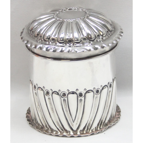 1046 - A Victorian embossed silver tea caddy, London 1893 by John Newton Mappin, approx 8cm tall, approx 96... 