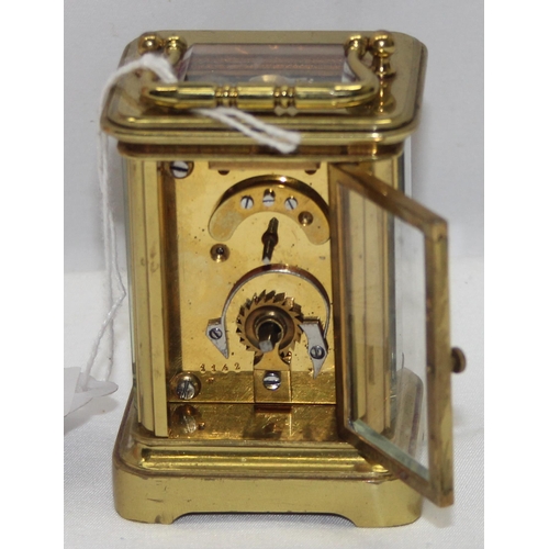 1334 - A rare antique miniature brass cased carriage clock in original leather case, likely late 19th centu... 