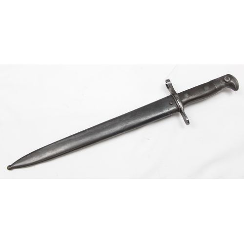 1429 - A Swiss M1899 or M1911 bayonet with scabbard, the ricasso marked for Waffenfabrik of Neuhausen, appr... 