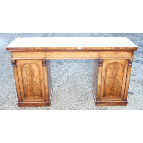 148 - A Victorian mahogany pedestal sideboard, with 3 drawers and hidden lead lined cellarette drawer, app... 
