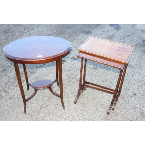 154 - An Edwardian mahogany oval topped side table, approx 66cm wide x 46cm deep x 72cm tall, and a vintag... 
