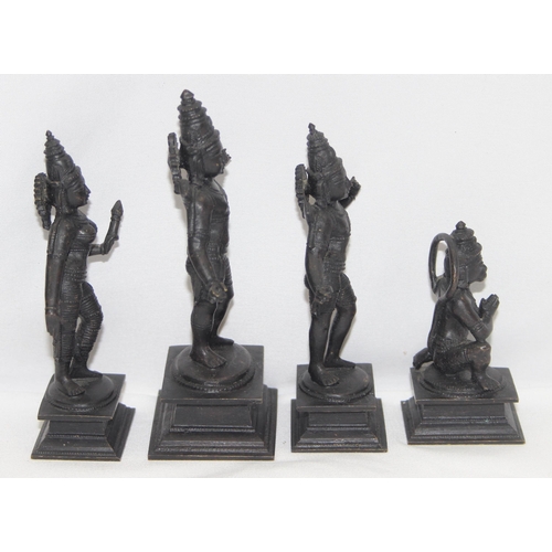 1603 - 4 assorted small but well cast bronze figures of Hindu deities, the largest approx 11cm tall