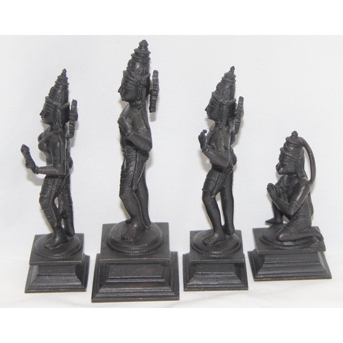 1603 - 4 assorted small but well cast bronze figures of Hindu deities, the largest approx 11cm tall