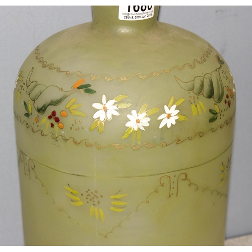 1680 - A large antique matt finished glass apothecary or laboratory bottle with later painted floral decora... 