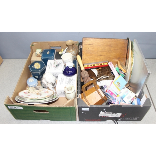 1795 - 2 boxes of assorted misc items to inc boxed ceramics and glass, Royal Doulton etc