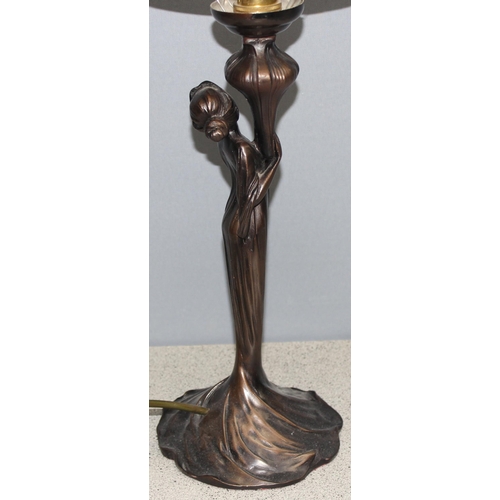 256 - An Art Nouveau bronzed effect table lamp formed as a female figure, approx 49cm tall
