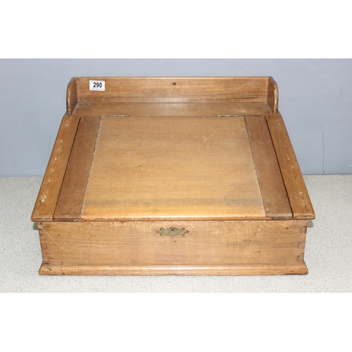 290 - A vintage wooden clerks desk with lift up lid, approx 51cm wide x 48cm deep x 28cm tall