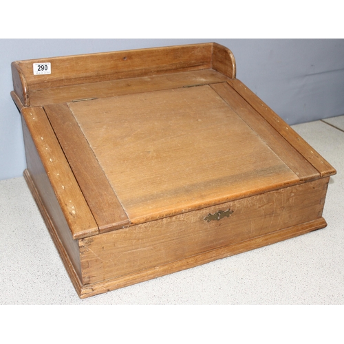 290 - A vintage wooden clerks desk with lift up lid, approx 51cm wide x 48cm deep x 28cm tall