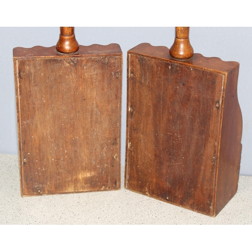 294 - A pair of antique wooden Church offering or donation boxes on long turned wooden handles, each with ... 