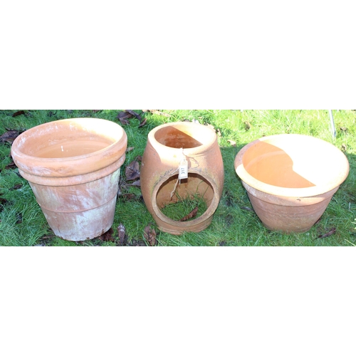 317 - 3 terracotta garden pots, the largest approx 40cm wide