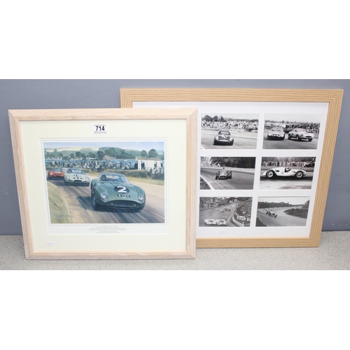 714 - After Graham Turner, a framed print of 1962 Goodwood Tourist Trophy & another framed collection of v... 