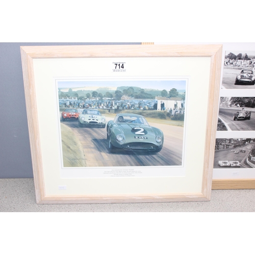 714 - After Graham Turner, a framed print of 1962 Goodwood Tourist Trophy & another framed collection of v... 