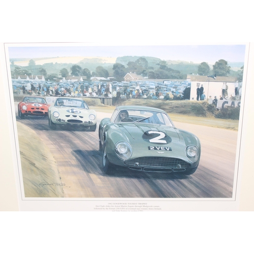 714 - After Graham Turner, a framed print of 1962 Goodwood Tourist Trophy & another framed collection of v... 