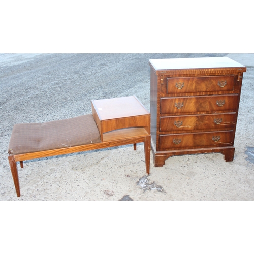 73 - An antique style bachelors 4 drawer chest of drawers with fold over top, approx 64cm wide x 33cm (66... 