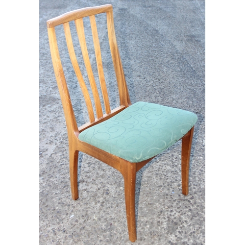 7A - A set of 6 retro teak dining chairs with green upholstered seats, likely S-Form by Sutcliffe of Todm... 