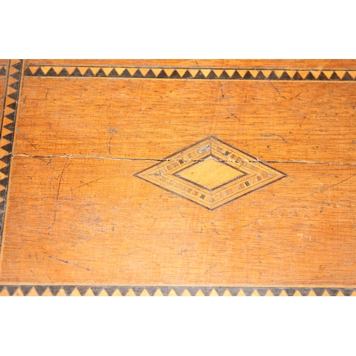 296 - An antique wooden writing slope with geometric inlay, approx 30 x 22 x 12cm