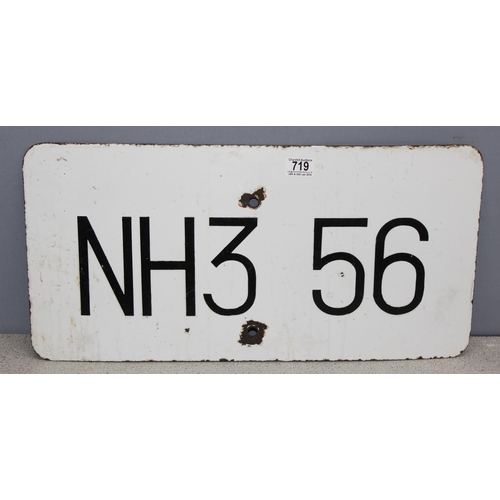 719 - Vintage black & white enamel sign' NH3 56', possibly a canal or railway marker. approx 61cm x 30cm