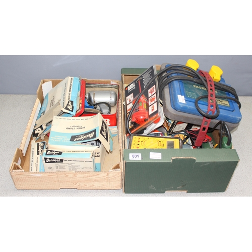 831 - Qty of tools to include a Goliath 250 pro 110v extension pack and a Black and decker HG991 hot air p... 