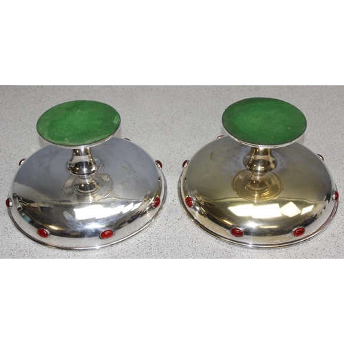 1045 - In the manner of Liberty, a pair of Arts and Crafts period silver plated comports or tazzas with cab... 