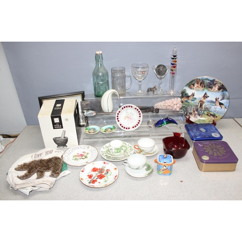 1799 - Qty of Misc items to include glassware, china and a marble pestle and mortar