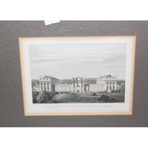 499H - 4 assorted Oxford related prints to inc an antique print of Oxford University Press by N. Whitlock