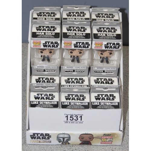 1531 - 12 x boxed Pocket POP Star Wars keyrings - Hans Solo and Luke Skywalker