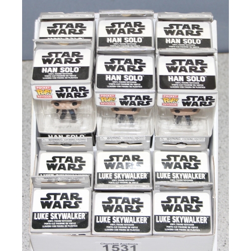 1531 - 12 x boxed Pocket POP Star Wars keyrings - Hans Solo and Luke Skywalker