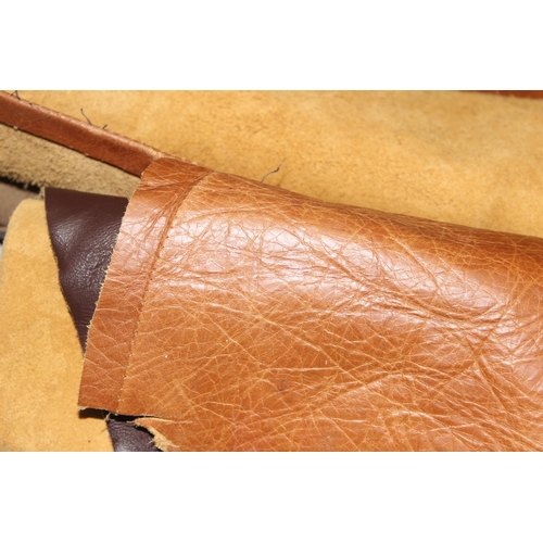 229 - Qty of mixed material small rolls/offcuts, mostly leather, various thickness and shades of brown