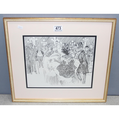 473 - A pencil drawing in the manner of Renoir signed Chris Matthews and 2 indistinctly signed abstract ca... 