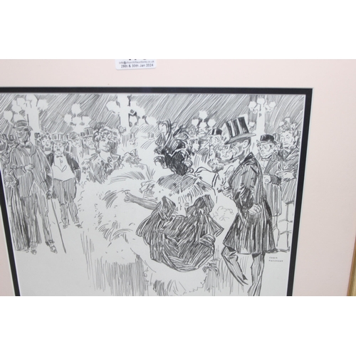 473 - A pencil drawing in the manner of Renoir signed Chris Matthews and 2 indistinctly signed abstract ca... 