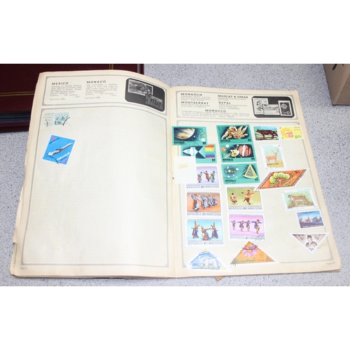 517 - Qty of mixed stamps, First Day Covers, picture/tea cards in album and postcards etc