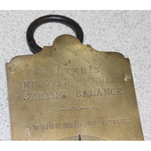 661 - 2 x vintage Salter's brass-faced spring balances, one to 30lbs and one to 200lbs