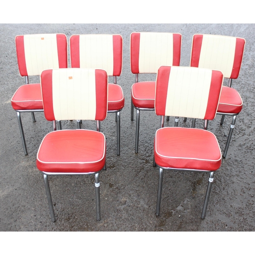 28 - A set of 6 1950's style cream and red leather effect chairs with chrome bases