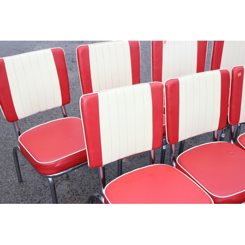28A - A set of 7 1950's style cream and red leather effect chairs with chrome bases