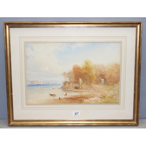 477 - Charles Pyne (1841-1920), antique watercolour of fishermen by a lake, seemingly unsigned but signed ... 