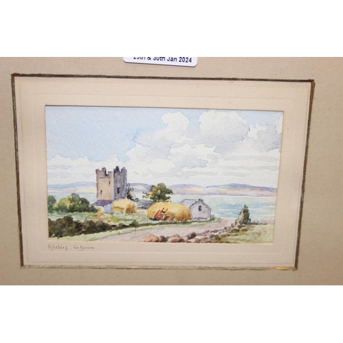 484 - Small original watercolour signed SWS of a Kilclief, County Down scene, in antique wooden frame, app... 