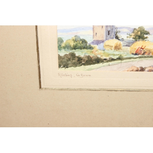 484 - Small original watercolour signed SWS of a Kilclief, County Down scene, in antique wooden frame, app... 