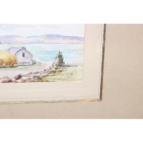 484 - Small original watercolour signed SWS of a Kilclief, County Down scene, in antique wooden frame, app... 