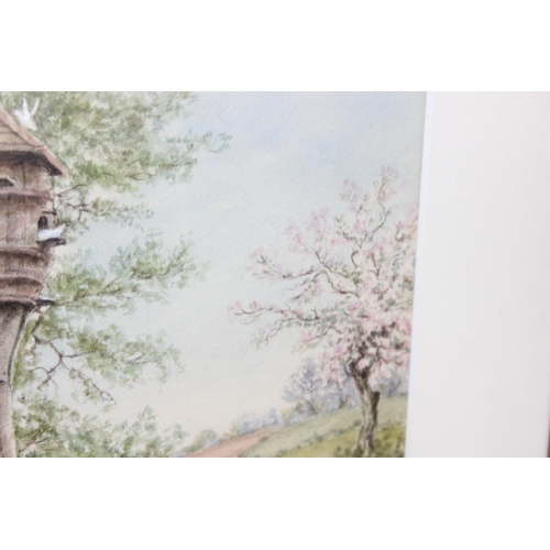 485 - Original antique watercolour of a treehouse and birds, signed 'W Gear, 1923', in frame, approx 41cm ... 