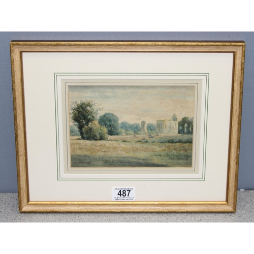 487 - Original watercolour in frame of Newark Abbey, signed bottom left 'J. Munday, 1913', approx 36cm x 2... 