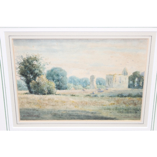 487 - Original watercolour in frame of Newark Abbey, signed bottom left 'J. Munday, 1913', approx 36cm x 2... 