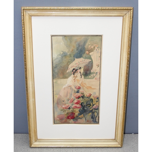 492 - Amateur copy of the original watercolour of 'Dans la Roseraie' painted in 1922 by Antoine Calbet (18... 