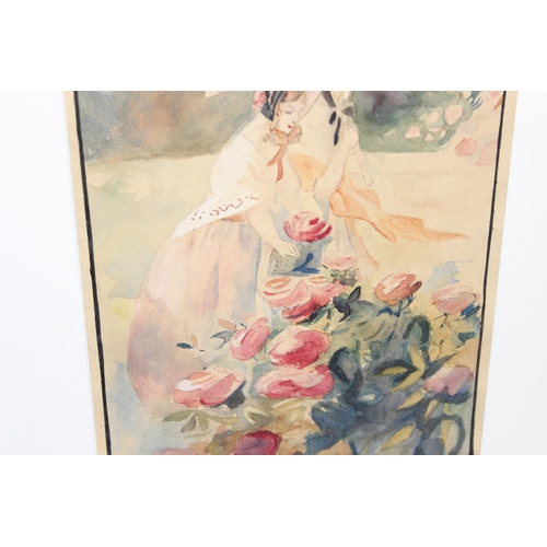 492 - Amateur copy of the original watercolour of 'Dans la Roseraie' painted in 1922 by Antoine Calbet (18... 