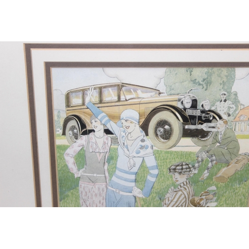 493 - Print of Lincoln 1928 Golf by French illustrator René Vincent and a qty of amateur artworks and prin... 