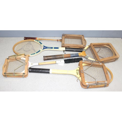 706 - 5 vintage wooden-framed tennis and badminton racquets to incl Dunlop